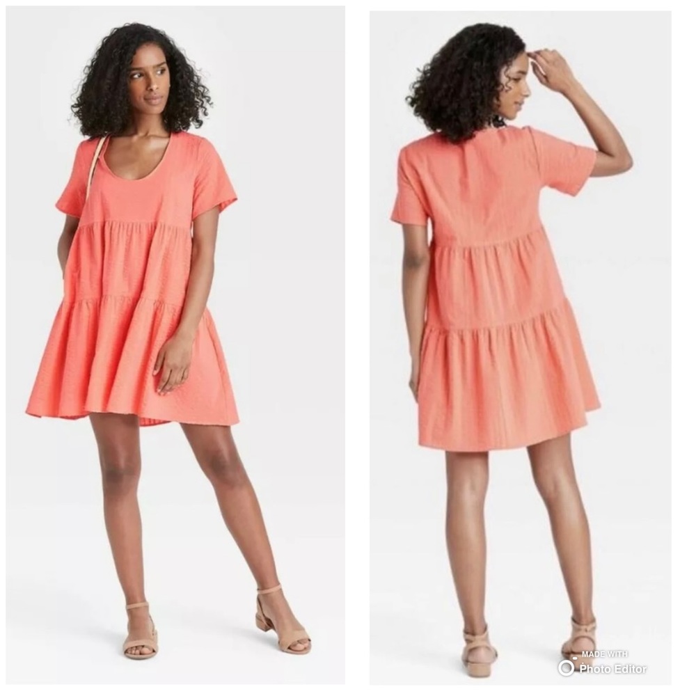 A New Day Size XS Peach Short Sleeve Cotton Babydoll Dress NWT